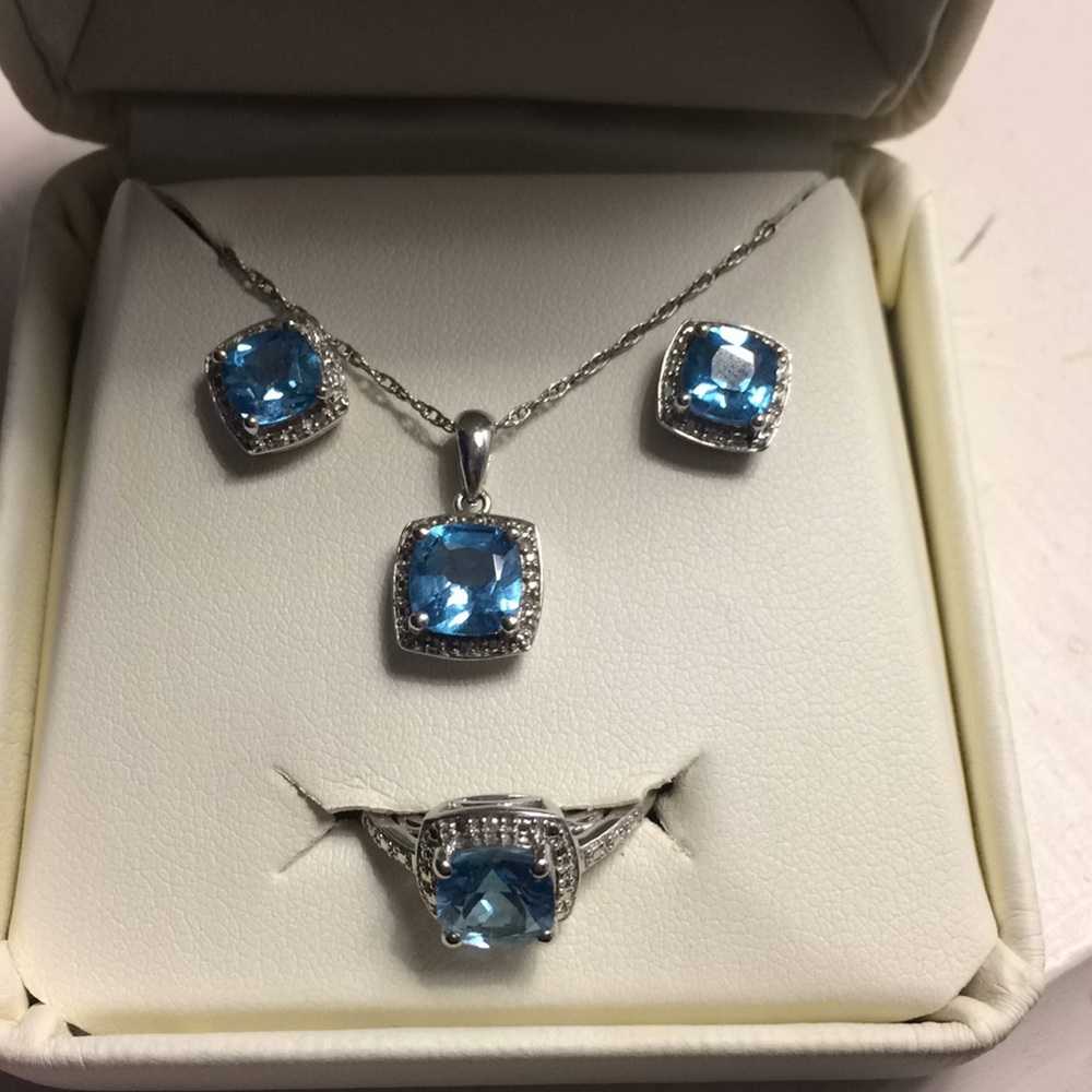Blue Topez earring, necklace and ring set.